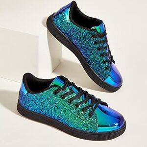 Sparkly Glitter Lace-Up Sneakers for Women - Stylish Fashion Shoes
